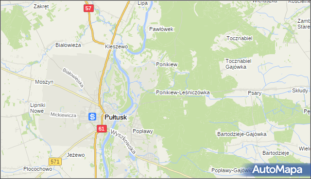 mapa Ponikiew-Leśniczówka, Ponikiew-Leśniczówka na mapie Targeo