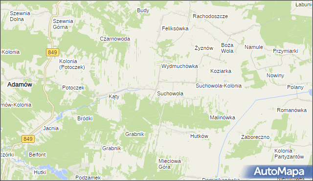 mapa Suchowola gmina Adamów, Suchowola gmina Adamów na mapie Targeo