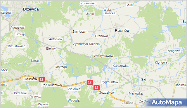 mapa Władysławów gmina Rusinów, Władysławów gmina Rusinów na mapie Targeo