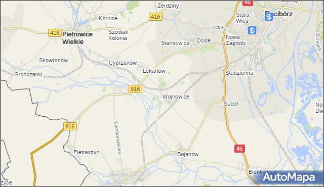 mapa Wojnowice gmina Krzanowice, Wojnowice gmina Krzanowice na mapie Targeo