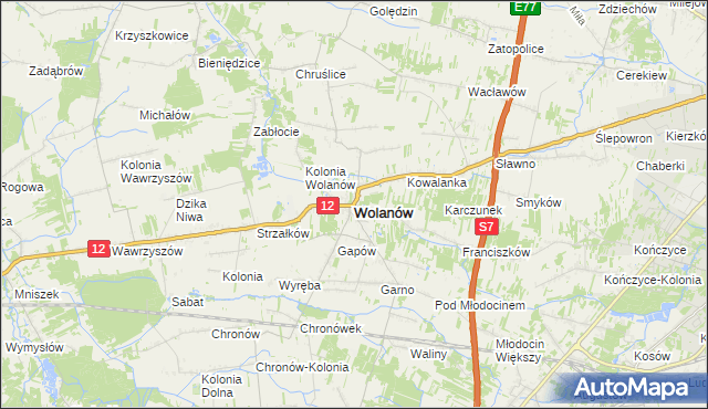 mapa Wolanów powiat radomski, Wolanów powiat radomski na mapie Targeo