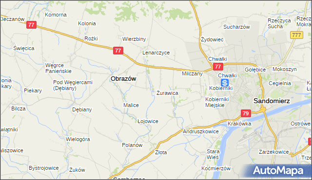 mapa Żurawica gmina Obrazów, Żurawica gmina Obrazów na mapie Targeo