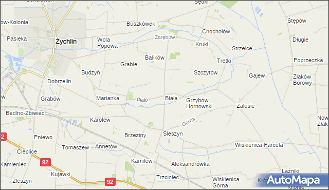 mapa Biała gmina Żychlin, Biała gmina Żychlin na mapie Targeo