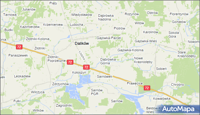 mapa Dąbrówka Górna gmina Dalików, Dąbrówka Górna gmina Dalików na mapie Targeo