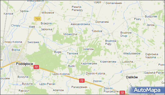 mapa Julianów gmina Dalików, Julianów gmina Dalików na mapie Targeo