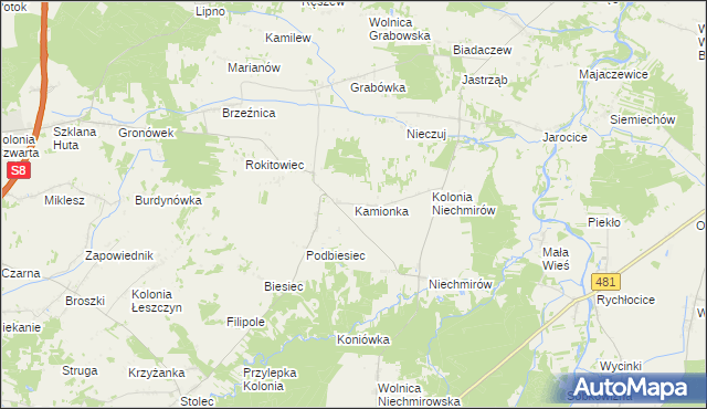 mapa Kamionka gmina Burzenin, Kamionka gmina Burzenin na mapie Targeo