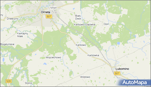 mapa Karbowo gmina Orneta, Karbowo gmina Orneta na mapie Targeo