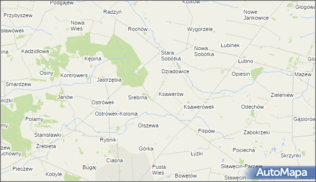 mapa Ksawerów gmina Grabów, Ksawerów gmina Grabów na mapie Targeo