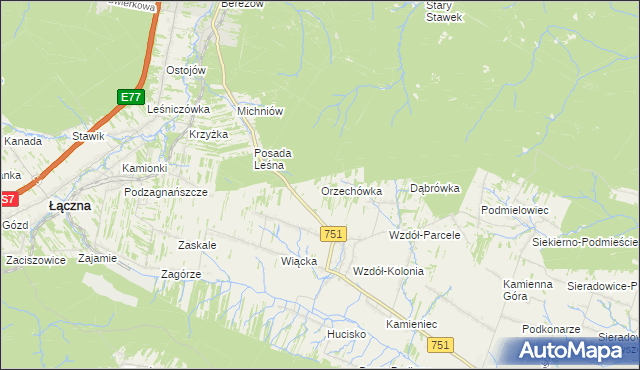 mapa Orzechówka gmina Bodzentyn, Orzechówka gmina Bodzentyn na mapie Targeo