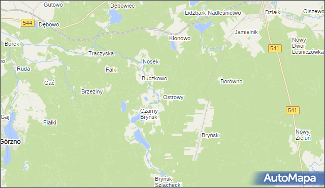 mapa Ostrowy gmina Lidzbark, Ostrowy gmina Lidzbark na mapie Targeo