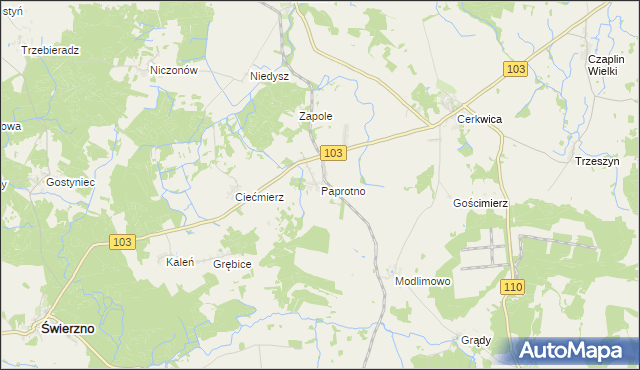 mapa Paprotno gmina Karnice, Paprotno gmina Karnice na mapie Targeo