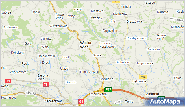 mapa Szyce gmina Wielka Wieś, Szyce gmina Wielka Wieś na mapie Targeo