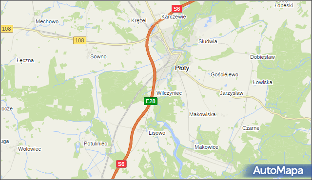 mapa Wilczyniec gmina Płoty, Wilczyniec gmina Płoty na mapie Targeo