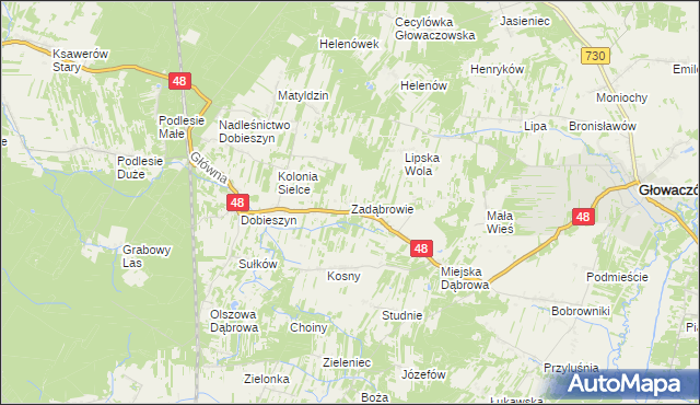 mapa Zadąbrowie gmina Głowaczów, Zadąbrowie gmina Głowaczów na mapie Targeo
