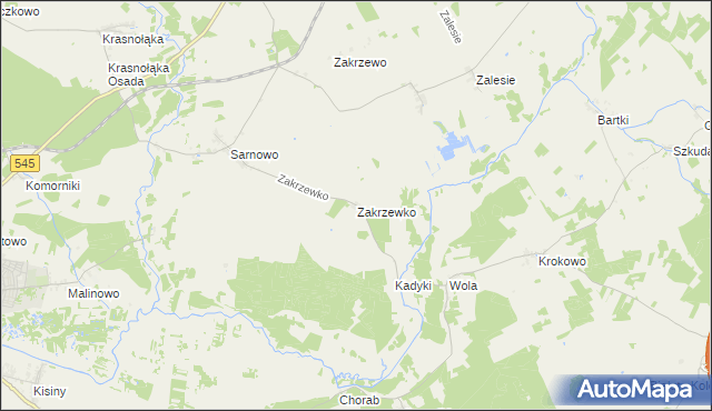 mapa Zakrzewko gmina Kozłowo, Zakrzewko gmina Kozłowo na mapie Targeo