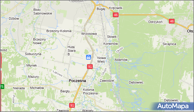 mapa Nowa Wieś gmina Poczesna, Nowa Wieś gmina Poczesna na mapie Targeo