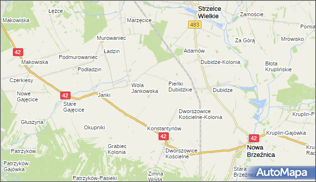 mapa Pieńki Dworszowskie, Pieńki Dworszowskie na mapie Targeo