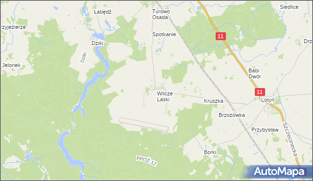 mapa Wilcze Laski, Wilcze Laski na mapie Targeo