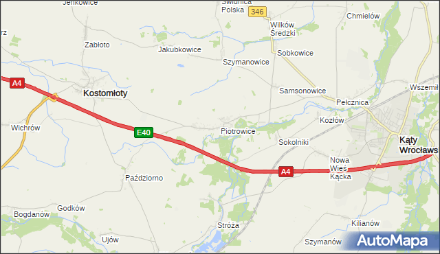 mapa Piotrowice gmina Kostomłoty, Piotrowice gmina Kostomłoty na mapie Targeo