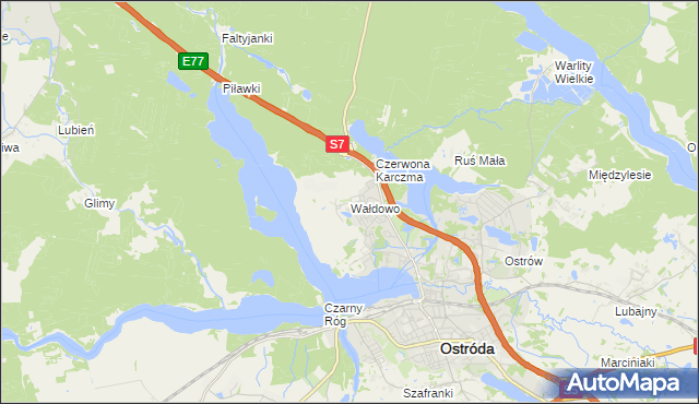 mapa Wałdowo gmina Ostróda, Wałdowo gmina Ostróda na mapie Targeo