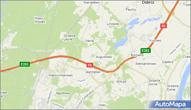 mapa Augustowo gmina Dobrcz, Augustowo gmina Dobrcz na mapie Targeo