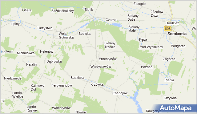 mapa Ernestynów gmina Serokomla, Ernestynów gmina Serokomla na mapie Targeo