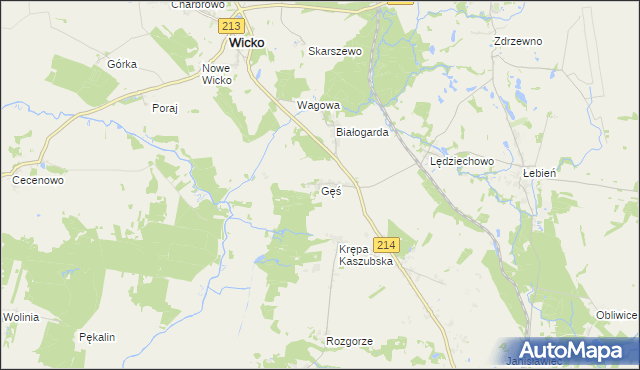 mapa Gęś gmina Wicko, Gęś gmina Wicko na mapie Targeo