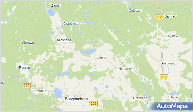 mapa Osieki gmina Borzytuchom, Osieki gmina Borzytuchom na mapie Targeo