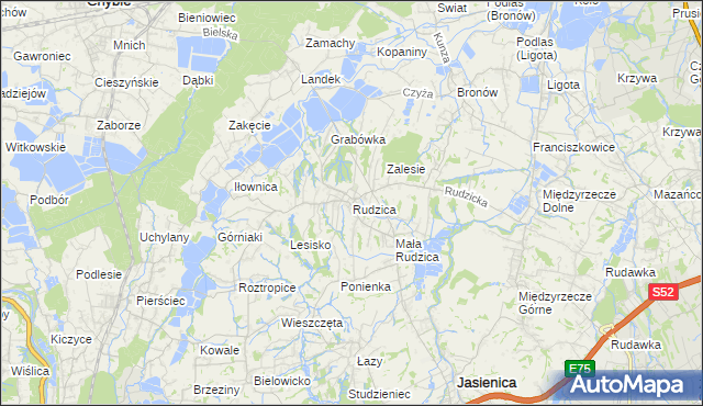 mapa Rudzica gmina Jasienica, Rudzica gmina Jasienica na mapie Targeo