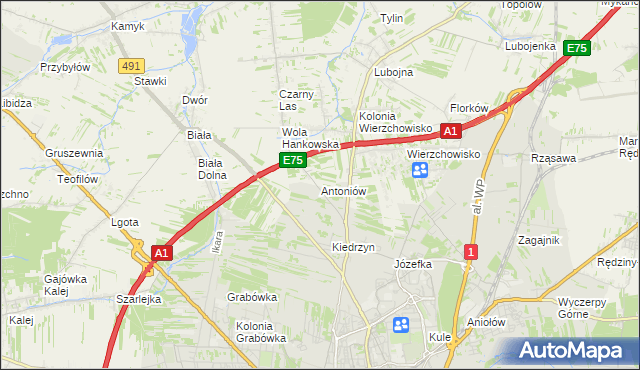 mapa Antoniów gmina Mykanów, Antoniów gmina Mykanów na mapie Targeo