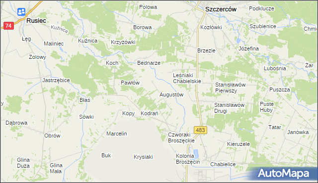 mapa Augustów gmina Rząśnia, Augustów gmina Rząśnia na mapie Targeo