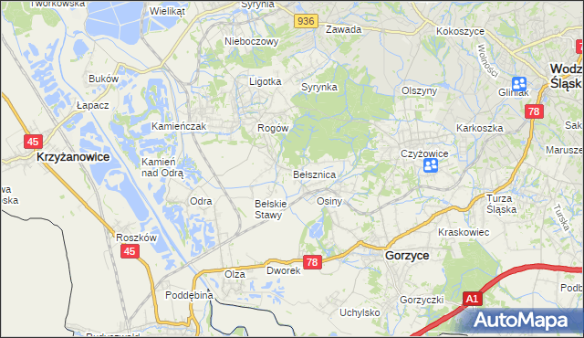 mapa Bełsznica, Bełsznica na mapie Targeo
