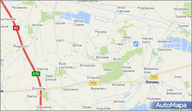 mapa Borówek gmina Bielawy, Borówek gmina Bielawy na mapie Targeo