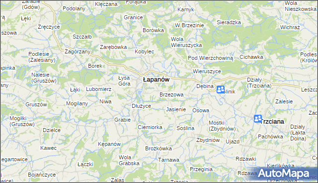 mapa Brzezowa gmina Łapanów, Brzezowa gmina Łapanów na mapie Targeo