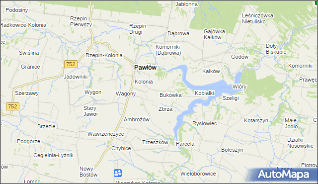 mapa Bukówka gmina Pawłów, Bukówka gmina Pawłów na mapie Targeo