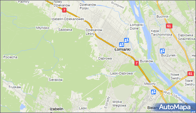 mapa Dąbrowa gmina Łomianki, Dąbrowa gmina Łomianki na mapie Targeo