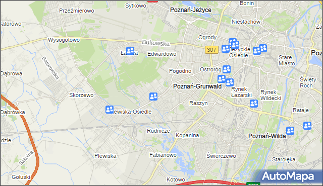 mapa Grunwald gmina Poznań, Grunwald gmina Poznań na mapie Targeo