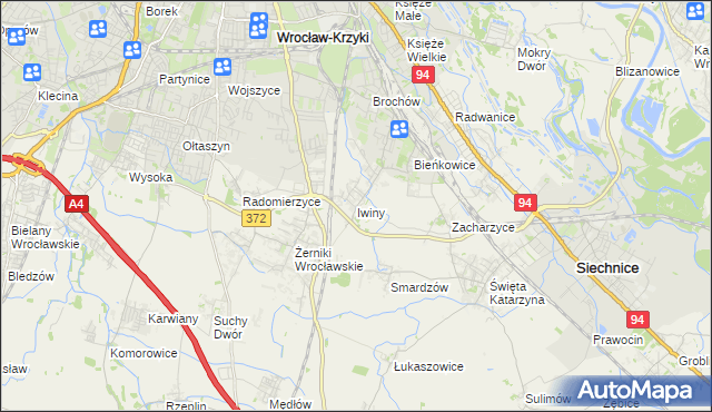 mapa Iwiny gmina Siechnice, Iwiny gmina Siechnice na mapie Targeo