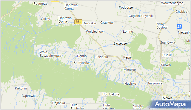 mapa Jeziorko gmina Nowa Słupia, Jeziorko gmina Nowa Słupia na mapie Targeo