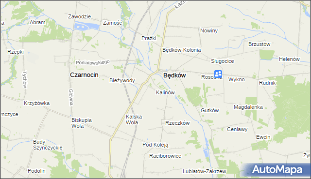 mapa Kalinów gmina Będków, Kalinów gmina Będków na mapie Targeo