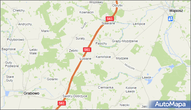mapa Kamińskie gmina Grabowo, Kamińskie gmina Grabowo na mapie Targeo