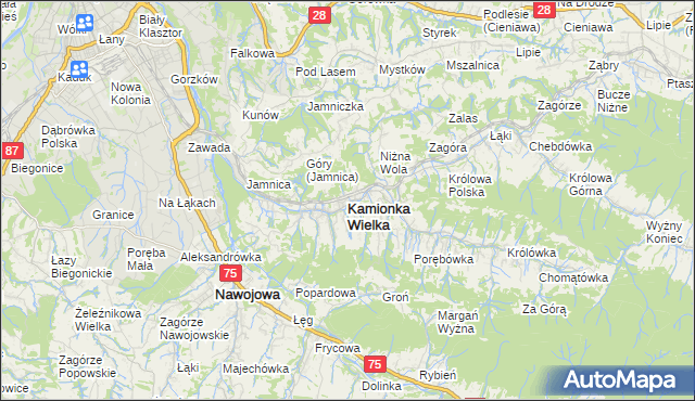 mapa Kamionka Wielka, Kamionka Wielka na mapie Targeo