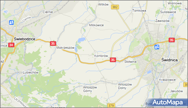 mapa Komorów gmina Świdnica, Komorów gmina Świdnica na mapie Targeo