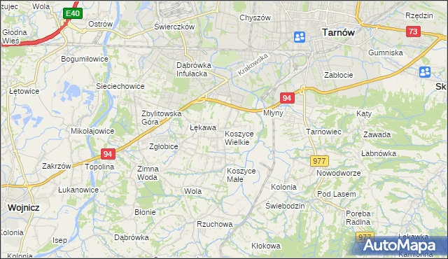 mapa Koszyce Wielkie, Koszyce Wielkie na mapie Targeo