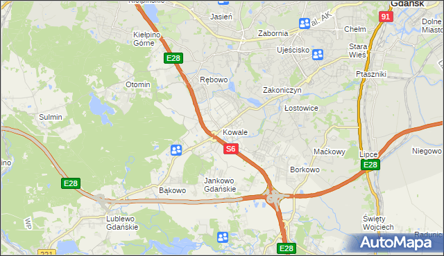 mapa Kowale gmina Kolbudy, Kowale gmina Kolbudy na mapie Targeo