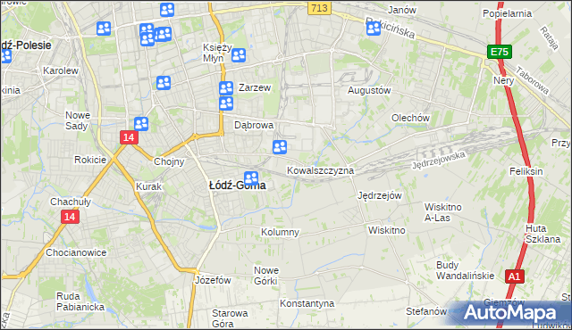 mapa Kowalszczyzna gmina Łódź, Kowalszczyzna gmina Łódź na mapie Targeo