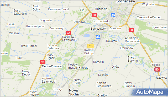 mapa Kozłów Biskupi, Kozłów Biskupi na mapie Targeo