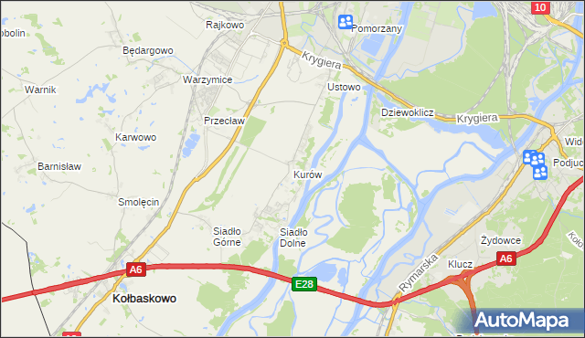 mapa Kurów gmina Kołbaskowo, Kurów gmina Kołbaskowo na mapie Targeo