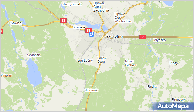 mapa Leśny Dwór gmina Szczytno, Leśny Dwór gmina Szczytno na mapie Targeo