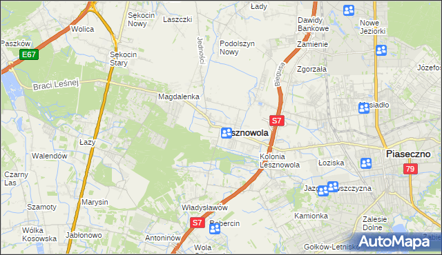 mapa Lesznowola powiat piaseczyński, Lesznowola powiat piaseczyński na mapie Targeo